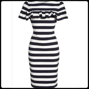 Eliza J Black and White Striped Ruffle Dress